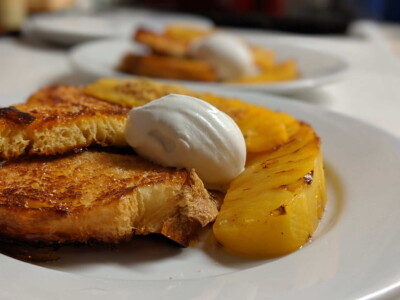 Roasted pineapple, toasted brioche, coconut sorbet